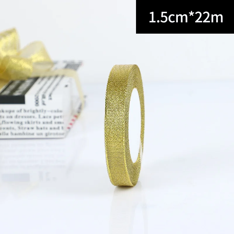 width 1.5cm 22 метра/рулон 0,6-5 см золото серебро шелк атлас органза ленты для свадьбы декоративные DIY вышитые лук ленты лук подарочные принадлежности - Цвет: width 1.5cm