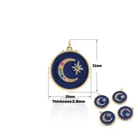 new retro blue enamel star moon mythical pendant necklace ladies good luck cubic zirconia round jewelry charm