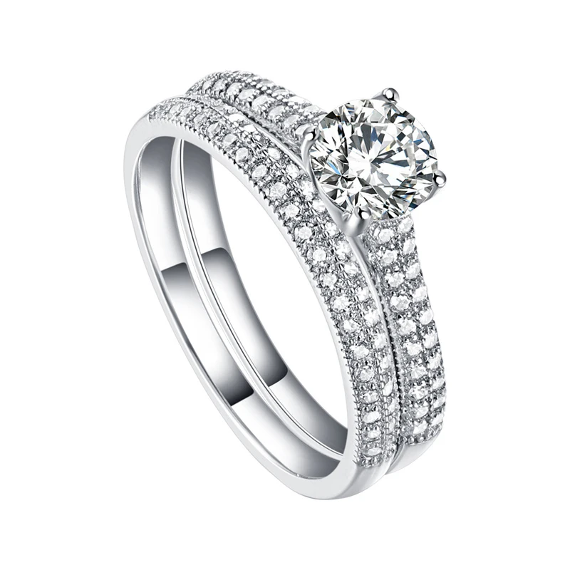 

Knobspin 100% 925 Sterling Silver Combination Wedding Engagement Rings For Women High Carbon Diamond Party Fine Jewelry Gift