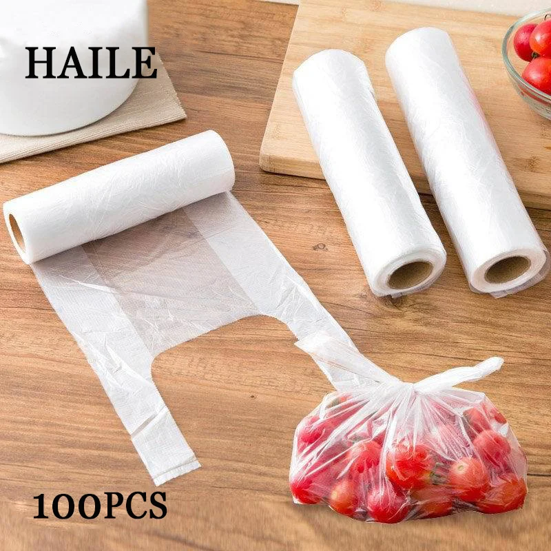 

100PCS Transpare Roll Fresh-keeping Plastic Bags of Vacuum Food Saver Bag 3 Sizes Food Storage Bags with Handle Keep Fresh