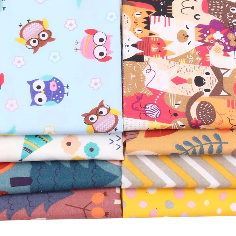 

New Bears&owl 8pcs/Lot,40cmx50cm Twill Cotton Fabric,Patchwork Cloth,DIY Sewing Quilting Fat Quarters Material For Baby&Child