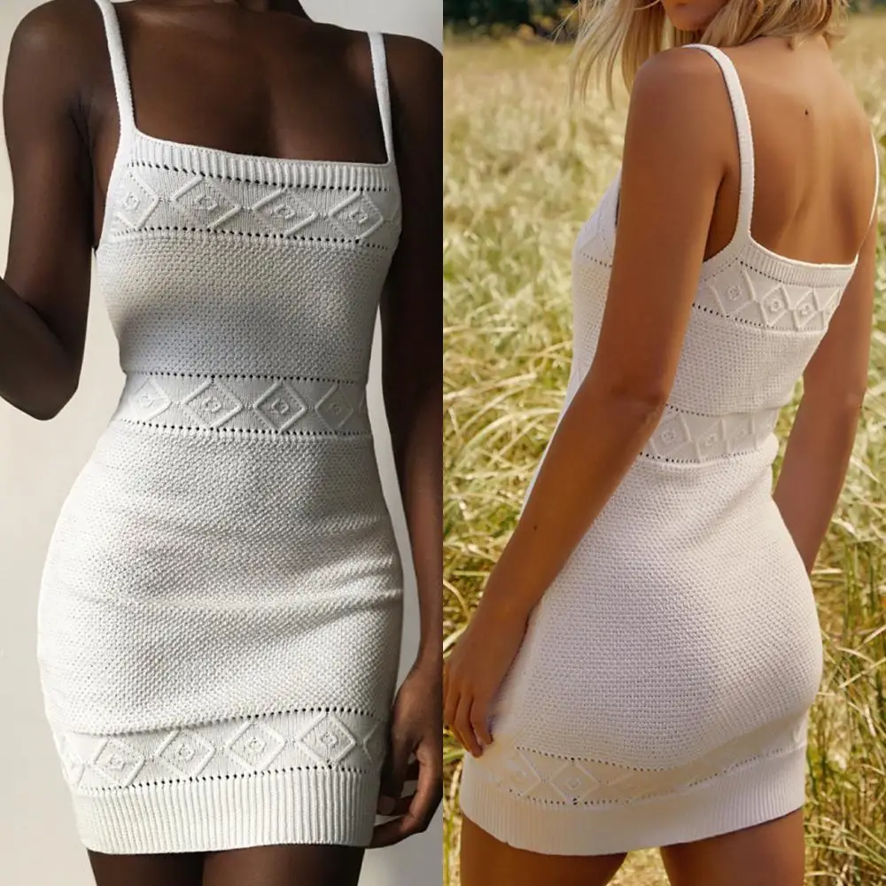 2020 New Female Hot Dress Spring and Summer Explosion Models Knitted Stretch Sexy Strap for Women | Женская одежда