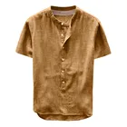 Винтажная однотонная хлопковая льняная футболка, Мужская Летняя Повседневная рубашка из льна и хлопка с коротким рукавом, Camiseta Ombre #40
