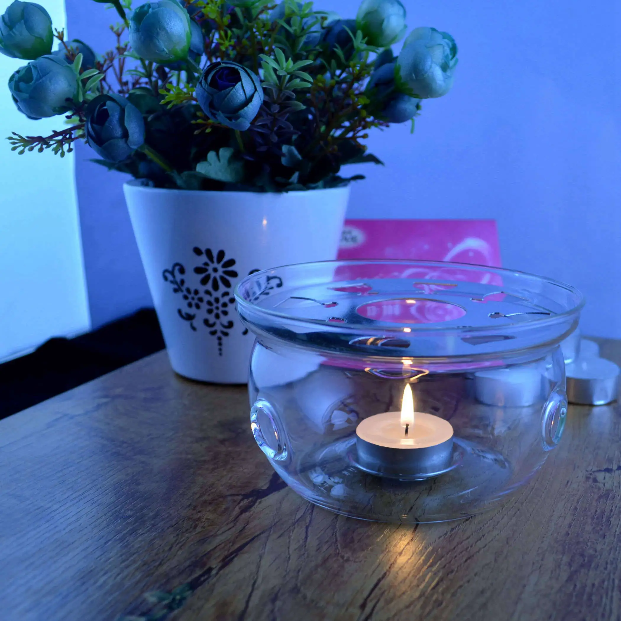 

Glass Tea Set -830ml High Handle Glass Teapot + 4x Double Wall Cups + Warmer A