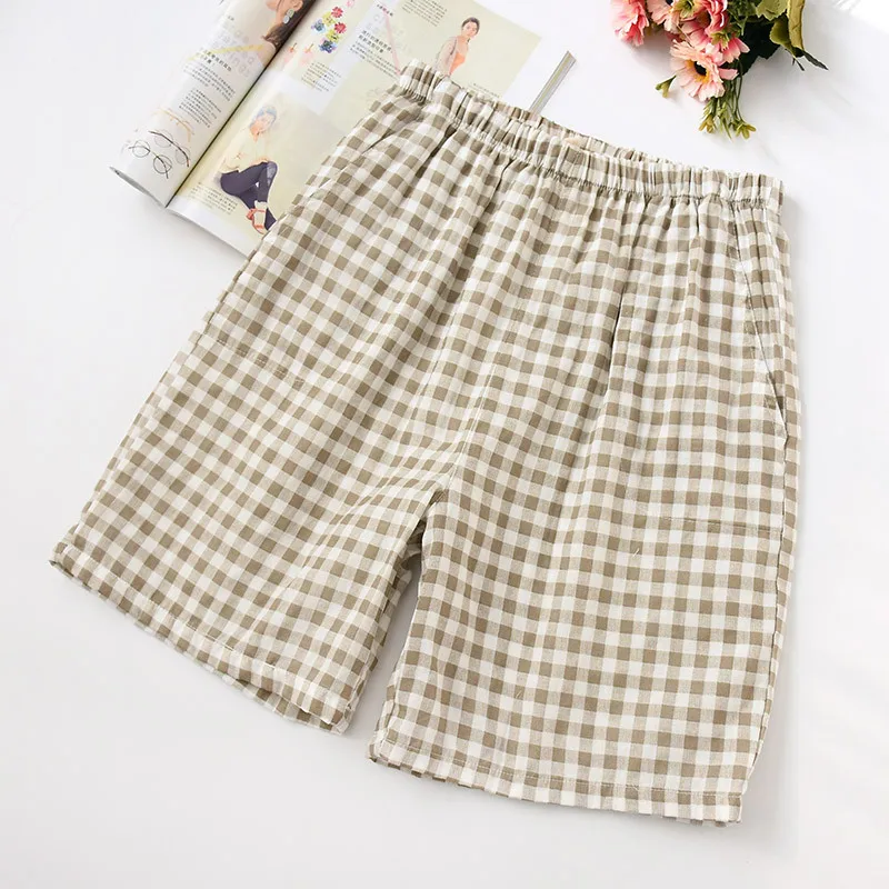 Парные клетчатые штаны для сна летние женские шорты повседневные хлопковые