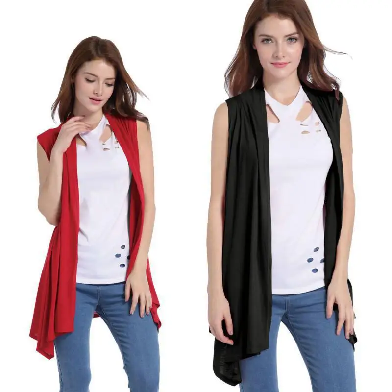 

Brand 2019 Woman Thin Solid Open Stitch Sweaters Sleeveless Batwing Sleeve Waistcoat Cardigan Casual Cool Light Sweater