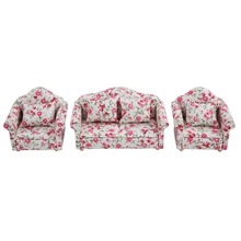 1/12 Scale Dollhouse Accessories Flower Pattern Mini Furniture Sofa Set With Back Cushions (#2)
