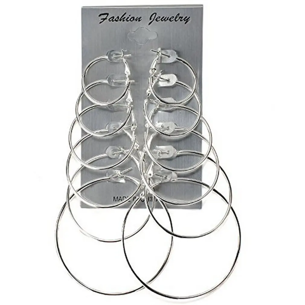 6 пар/компл. мода большой круг обруч Комплект сережек для женщин вечерние женские
