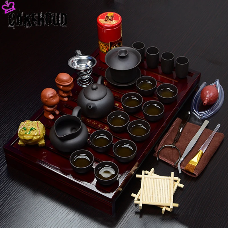 Китайский семейный набор чайный из цельной древесины керамический поднос