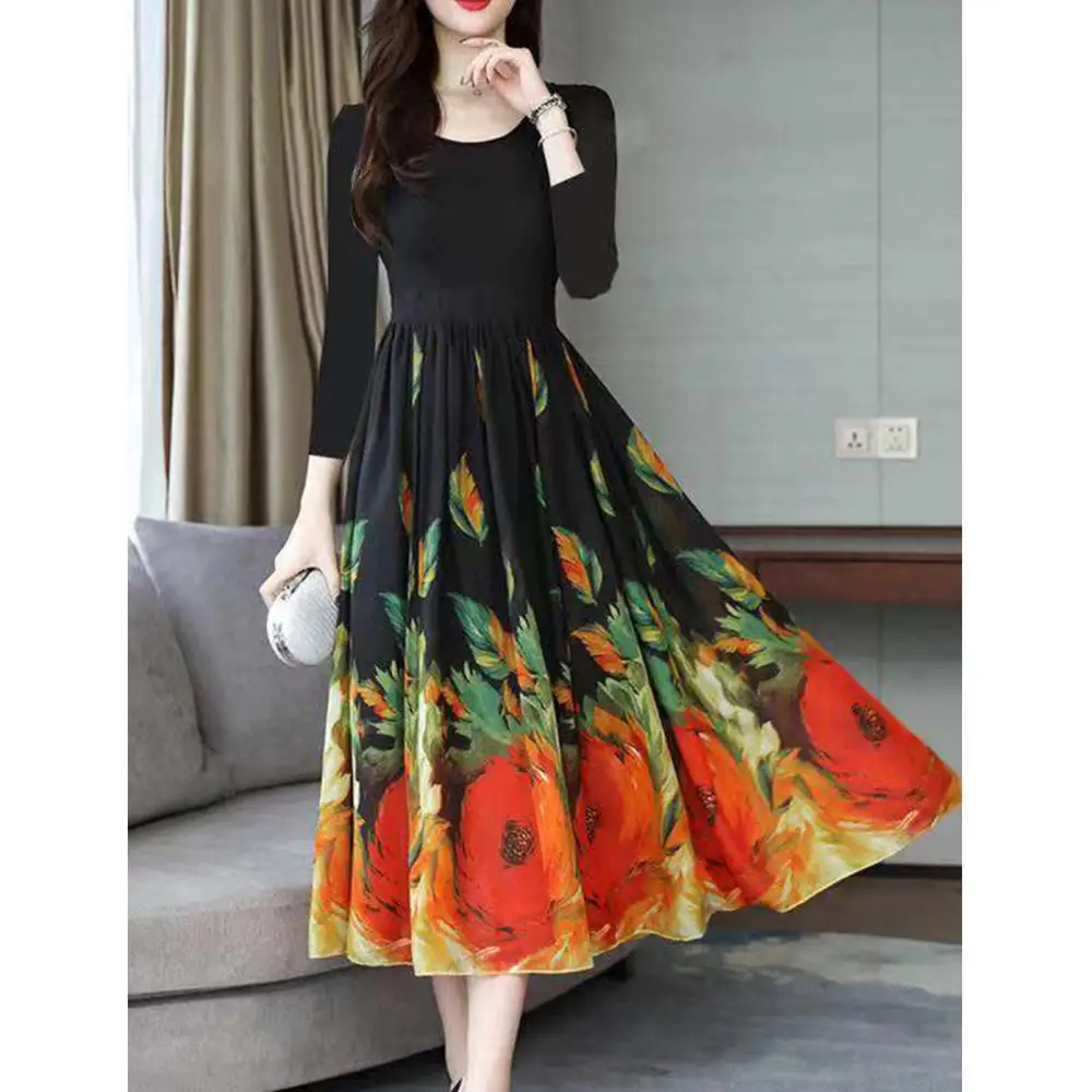 GloryStar женское модное платье с рукавом три четверти и О-образным вырезом масляная