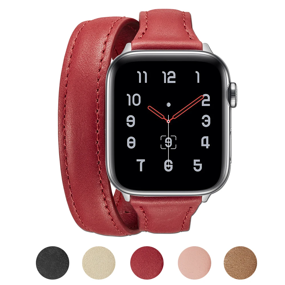 

Fashion Double Circle Bracelet for Apple Watch SE Series 6 5 4 3 2 Band 44mm 40mm 42mm 38mm Genuine Leather Slim Fit Strap Belt