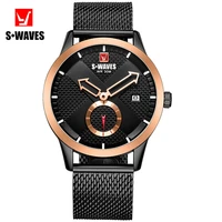 swaves sport luxury watch men rose black waterproof date relojes para hombre stainless steel famous brand watch for men clock