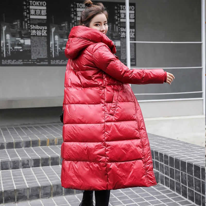 Пуховик женский длинный на белом утином пуху парка женская зимняя куртка длинное