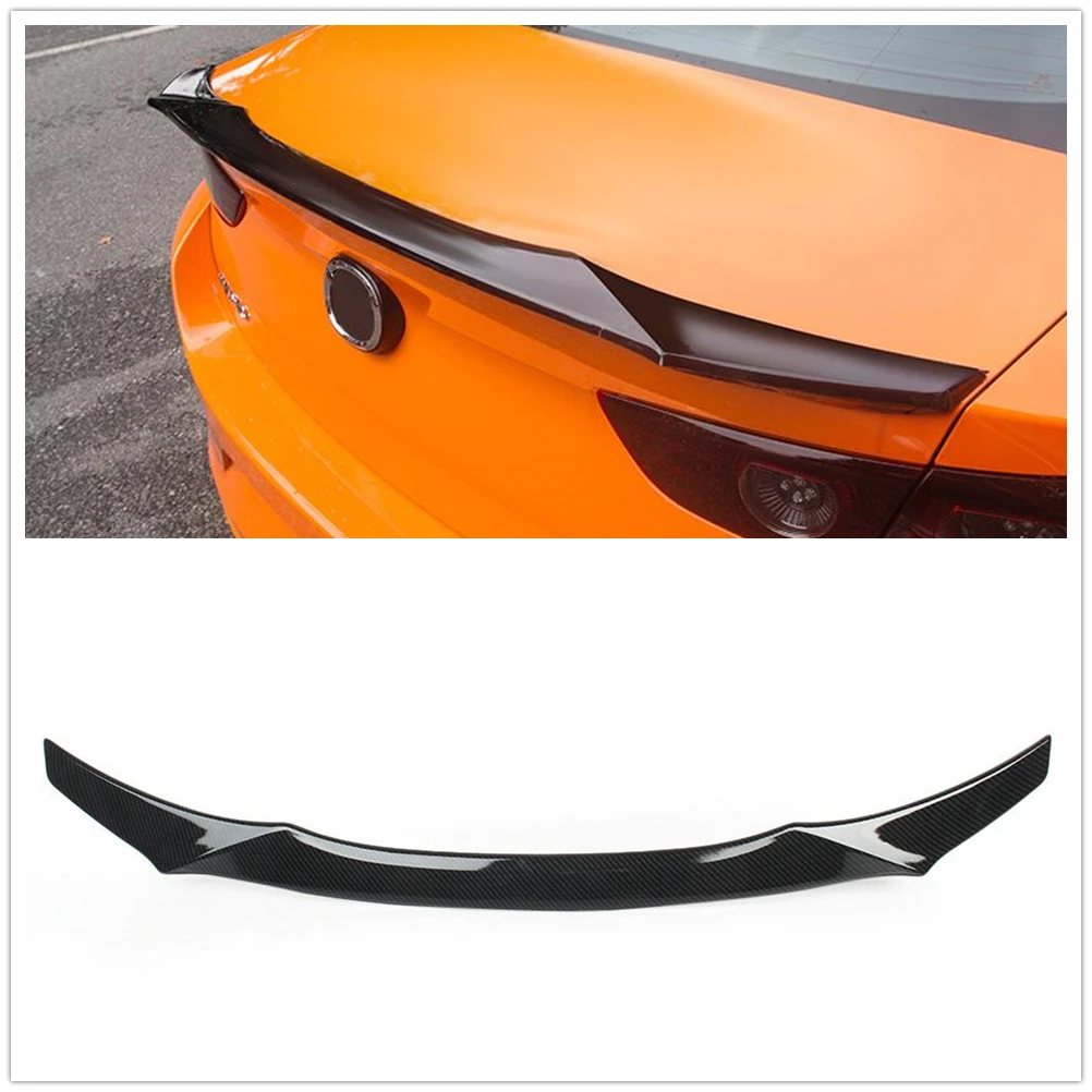 

For Mazda 3 Axela 2019-2020 Rear Trunk Lid Spoiler Wing ABS Carbon Fiber Look Car Tailgate Flap Splitter Upper Decklit Lip Trim