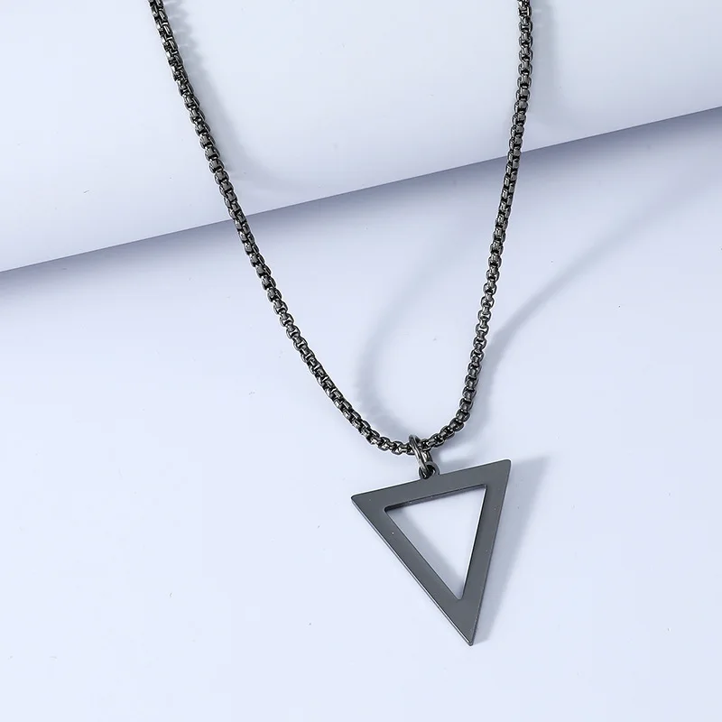 

Geometric Stainless Steel Necklace Black Triangle Men Pendant Necklace Party Gift 2021 New Jewelry