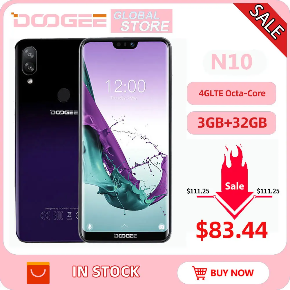 DOOGEE N10 мобильный телефон 16.0MP фронтальная камера 3360 мАч Android 8 1 4 Восьмиядерный 3 Гб