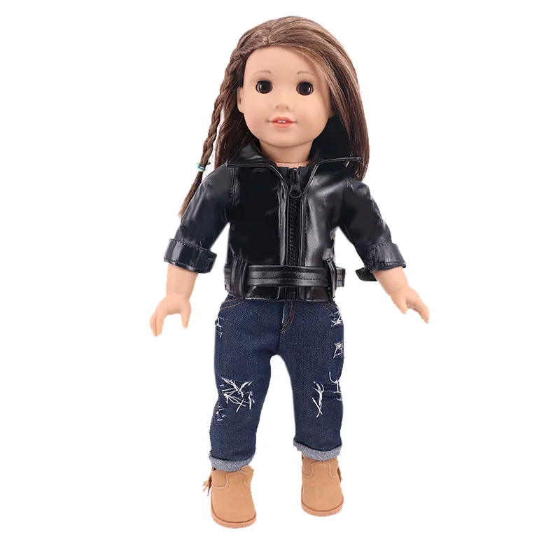 Кукольная одежда кожа + джинсы в байкерском стиле Стиль для 18 дюймовые куклы