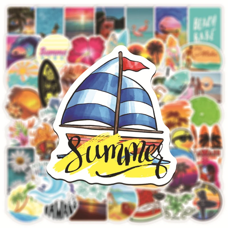 

50Pcs Summer Beach Hawaii Stickers Skateboard Car Laptop Guitar Graffiti Decal