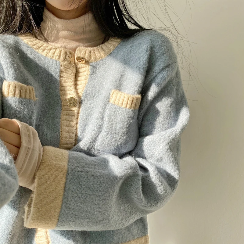 

GRUIICEEN Autumn Winter Korea Style Elegant Vintage Round Collar Sweaters Women Long Sleeve Knitting Cardigans