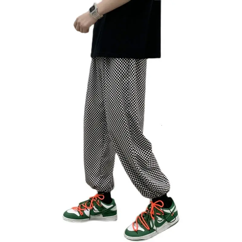 

Summer Casual Pants Men's Fashion Retro Plaid Pants Men Streetwear Loose Hip-hop Straight Wide-leg Pants Mens Sweatpants M-2XL
