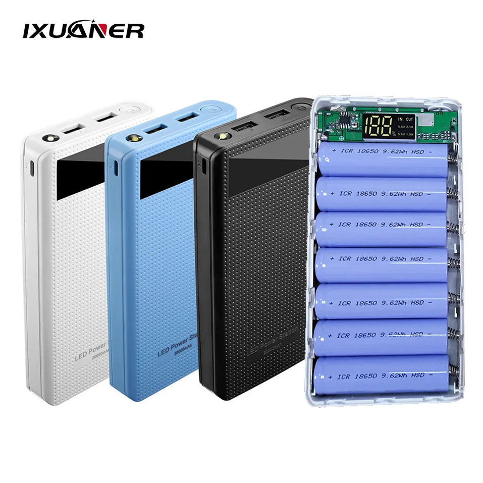 Чехол для внешнего аккумулятора 7x18650 пластиковый корпус USB Type C порт дисплей