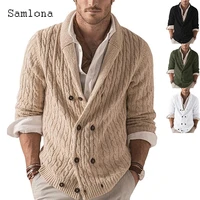 samlona men knitting sweaters winter warm coats mens streetwear 2021 double breasted top cardigans solid pleated sweater homme