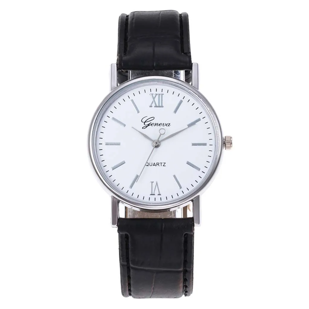 Geneva женские часы класса люкс кварцевые точности с двумя циферблатами кожаным
