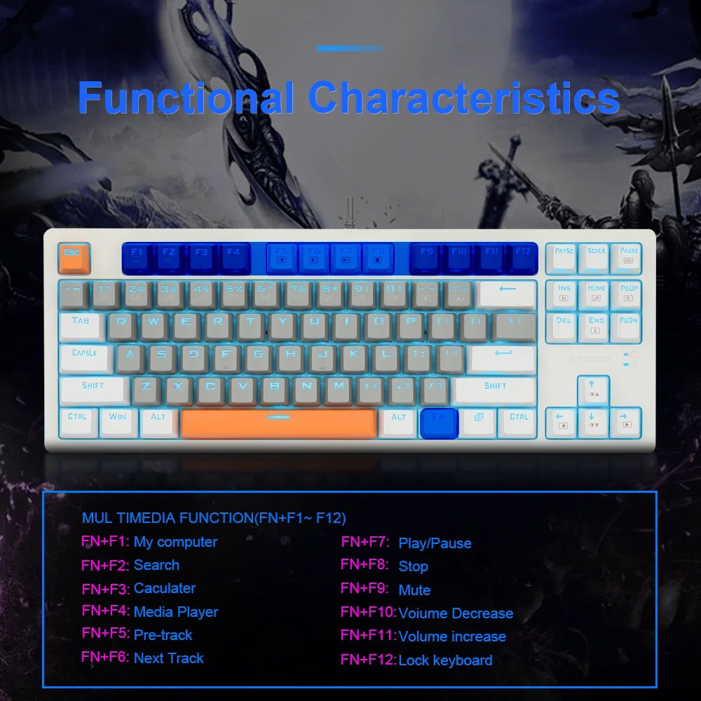 E YOOSO K620 USB Механическая игровая клавиатура синий переключатель 87 ключ с