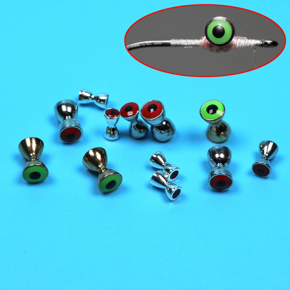 ICERIO 10PCS 3D Realistic Solid Dumbbell Fish Eyes Fly Tying Materials Sunken Brass Barbells Beads Pseudo Eyes