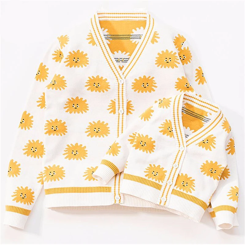 Новинка Детский вязаный кардиган Свитер для мамы и дочки Одинаковая одежда всей