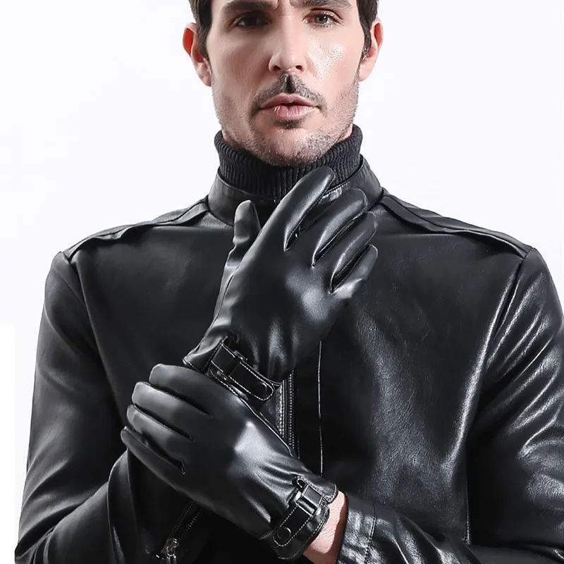 

2021 men's leather gloves winter outdoor riding motorcycle touch screen warm waterproof windproof plus velvet thick gloves