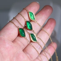 rhysong new arrival green chalcedony curved leaf 316l stainless steel necklace wavy shape jade pendant charm chain women jewelry