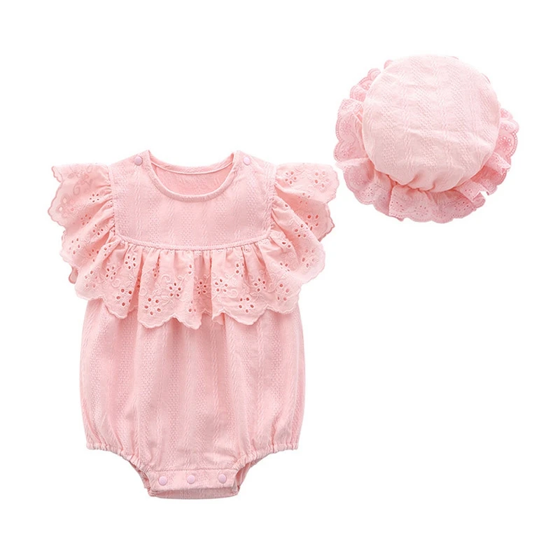 

Летняя одежда для маленьких девочек, комбинезон из 100% хлопка + Кепка, 2 предмета, Одежда для новорожденных, для крещения на день рождения 0-12 м...