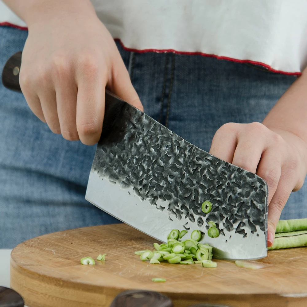 Антипригарный нож шеф повара кованый китайский для кемпинга сербский ручной