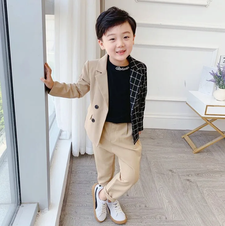 Новинка 2019 года Осенние клетчатые Лоскутные костюмы для мальчиков на свадьбу