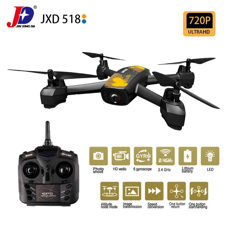 JXD518 Радиоуправляемый Дрон gps Квадрокоптер WiFi FPV HD камера Широкоугольный воздушный Видео режим высокого удержания gps вертолет светодиодный светильник игрушки