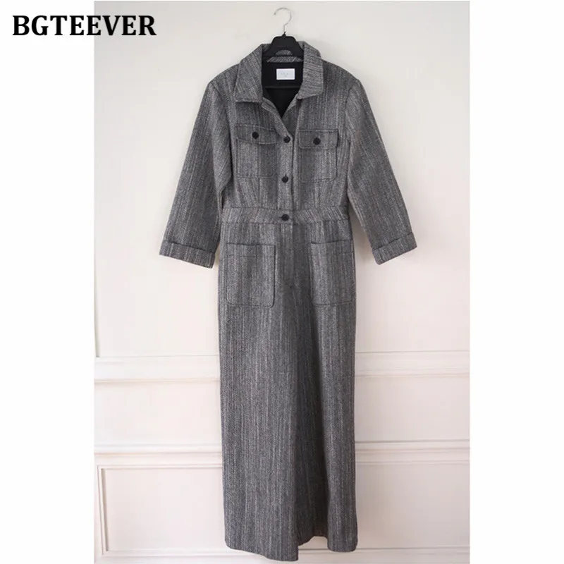 

BGTEEVER Elegant Single-breasted Overalls Rompers for Women Autumn Ladies Elastic Waist Wide Leg Playsuits Female OL Style 2020
