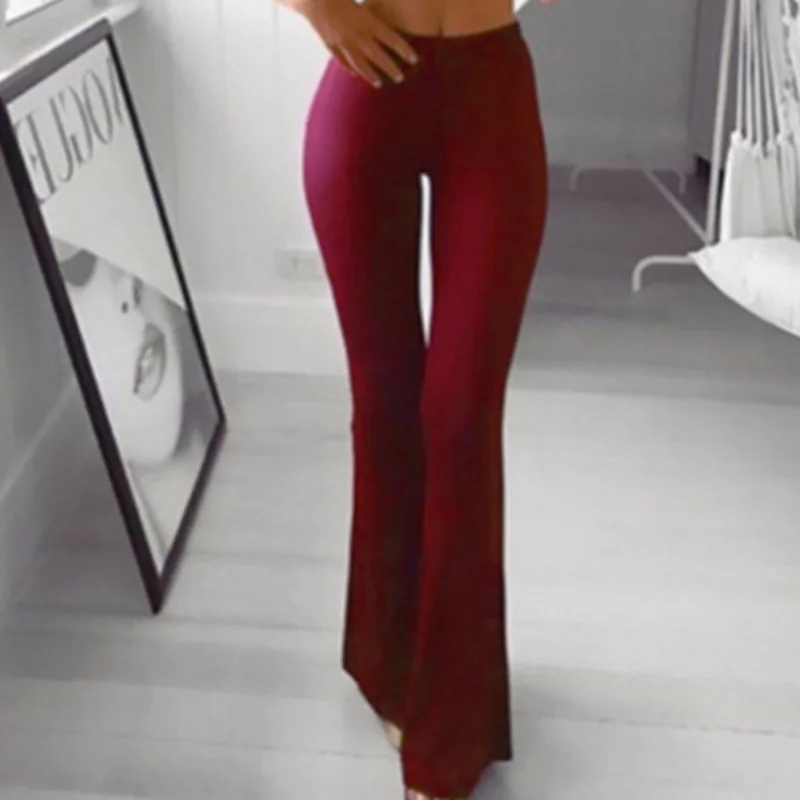 

Autumn Solid Elegant Female Lady Women's Palazzo Flared Wide Legs Pants High Waist OL Ladies Work Casual Long Trousers