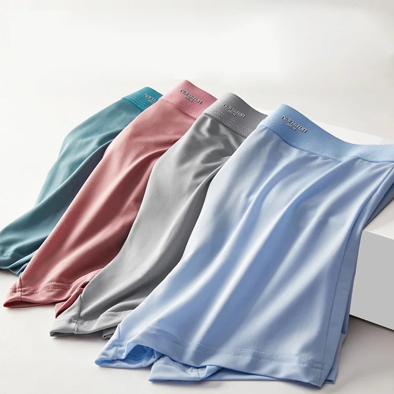 4pcs/ot Ice Sik Mae Panties Men's Underwear Boxers Breathabe Man Boxer Soid Underpants Comfortabe Shorts Sexy Shorts -3X