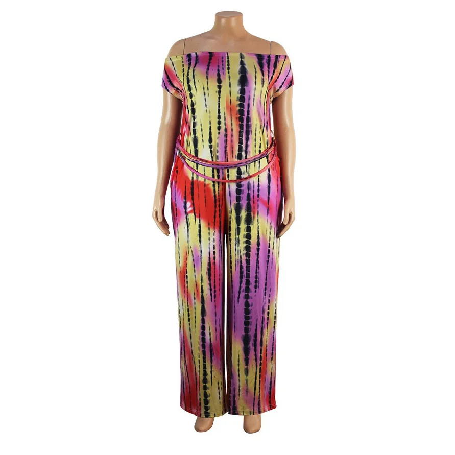 3xl 4xl Plus Size Jumpsuits For Women African New 2021 Off the Shoulder Wide Leg Loose Fashion Striped Rompers & Jumpsuits Hot