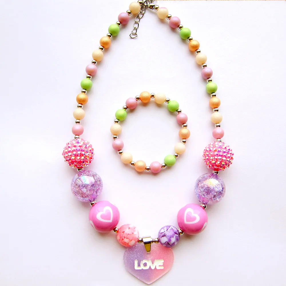 

Ожерелье из жвачки пузырька для девочек, милое розовое колье ручной работы с бусинами из акрила 20 мм, браслеты с бусинами 8 мм, детский подаро...