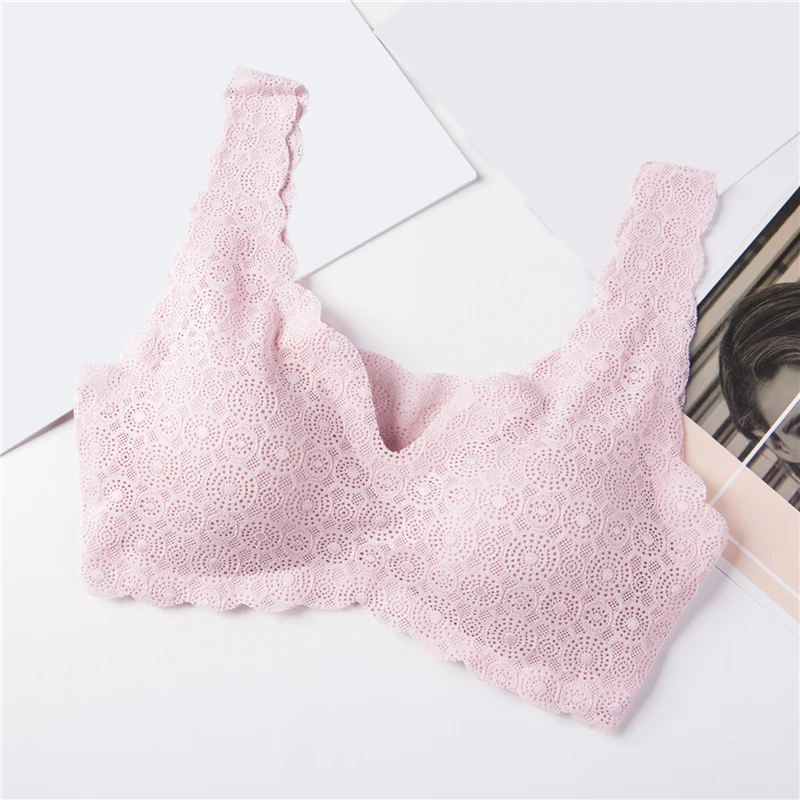 

Plus Size Bra Seamless Beautiful Back Bras For Women Underwear Sexy Lace Brassiere Push Up Bralette With Pad Vest Top Bra
