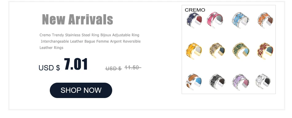 Cremo, жоржет, pour femme, ювелирное изделие, кольцо из нержавеющей стали, регулируемое кольцо, Bague Femme, ювелирное изделие, сделай сам, двустороннее кожаное кольцо