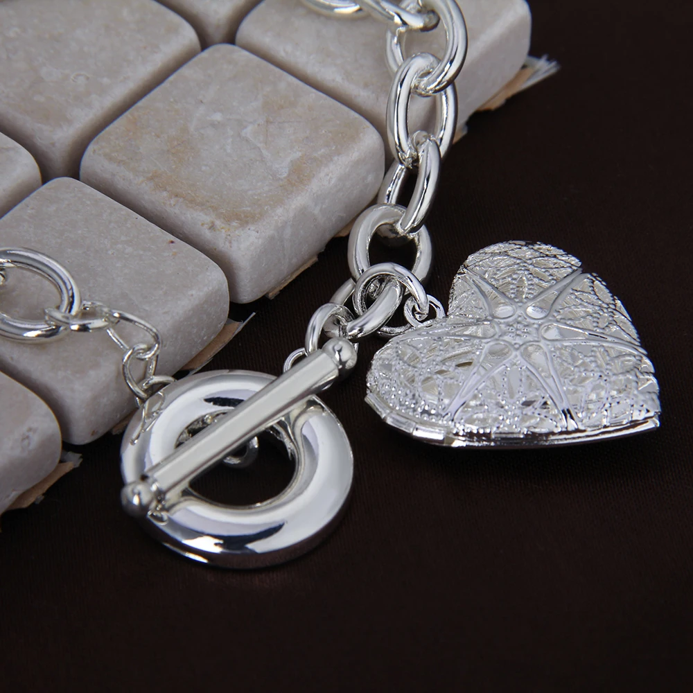 DOTEFFIL серебро 925 пробы сердце фоторамка браслет для женщин свадебные ювелирные