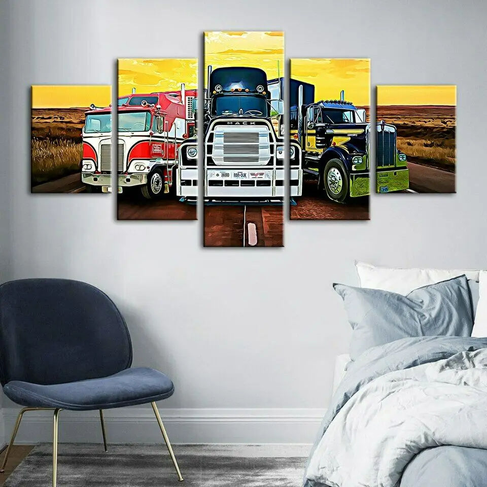 

Colorful Truck Road 5 piece Wall Art Canvas Print HD Print poster Paintings Oil Painting Living Room Home Decor Pictures