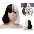 Короткие черные и белые волосы от CRUELLA de Vil, термостойкие, для косплея, парики и парик