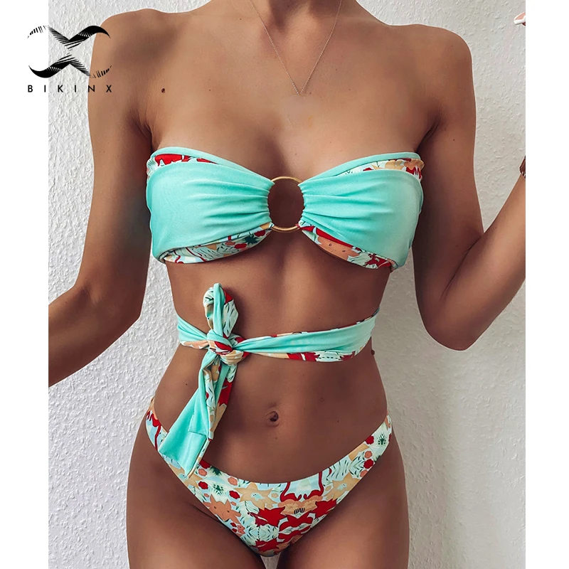 Купальник женский бандажный пуш ап с цветочным принтом|Купальники| |