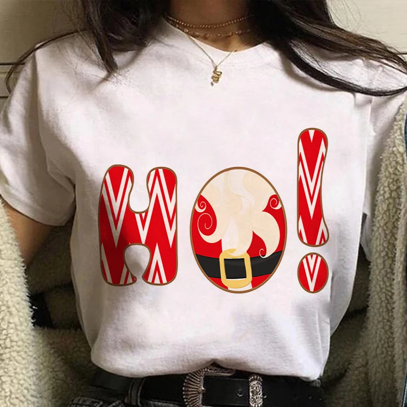 

Женская футболка в стиле Харадзюку, футболка с графическим принтом Санта и олень на Рождество, модные корейские топы, женская футболка с кор...