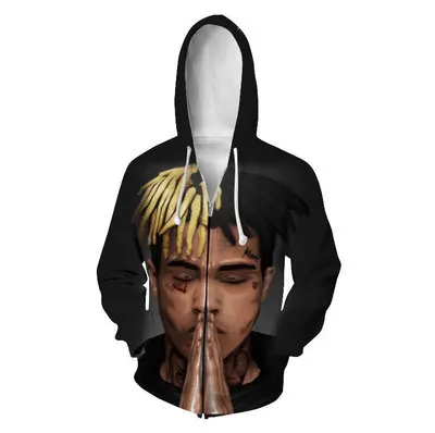 Xxxtentacion 3D печатных мужчин толстовки осень весна молния с капюшоном Harajuku в стиле