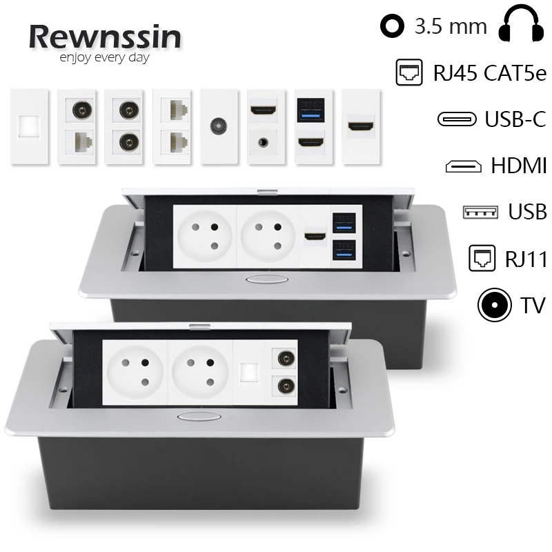 

16 А Сетевая розетка из Израиля, настольная Встраиваемая Выдвижная розетка из алюминиевого сплава, RJ45 ТВ HDMI USB-порты, комбинированная розетка...